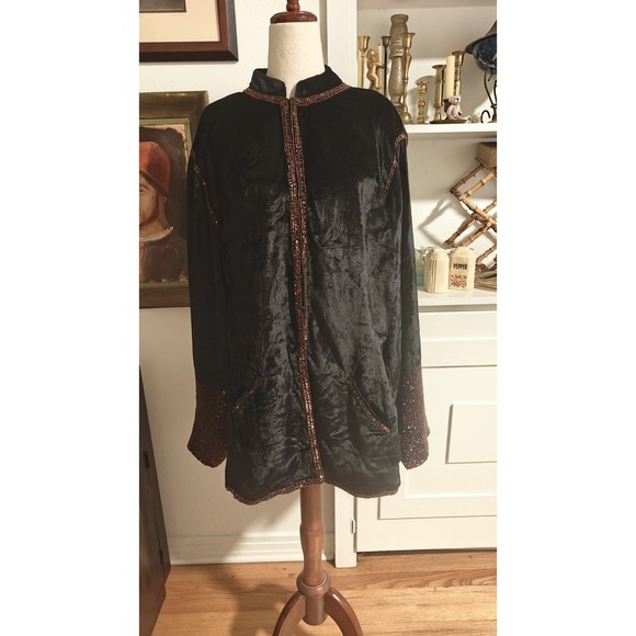 Soft Surroundings Jackets & Blazers - Soft Surroundings Velvet Black Heavy Beaded Beads Embellished Jacket Size 1X EUC